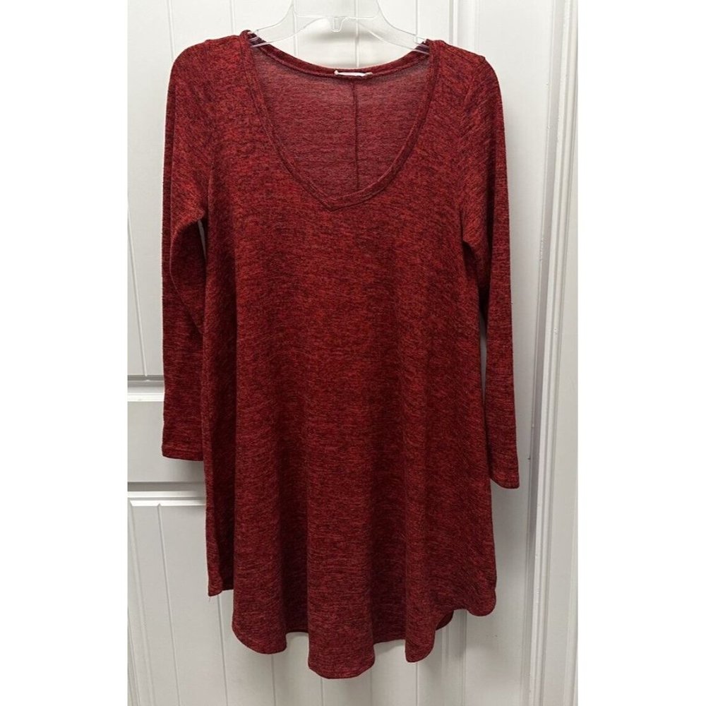 Reborn J Red Tunic Dress V Neck Long Sleeve Soft Swingy Large